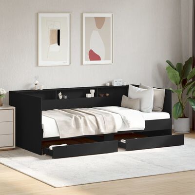 vidaXL Lit de jour avec tiroirs sans matelas noir 75x190 cm