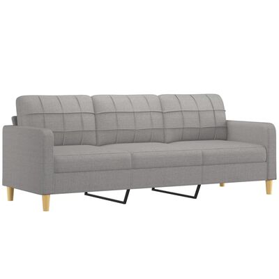 vidaXL Canapé 3 places et oreillers et coussins Gris clair 210cm Tissu