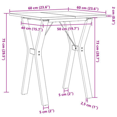 vidaXL Table à manger cadre en Y 60x60x75 cm bois de pin massif fonte