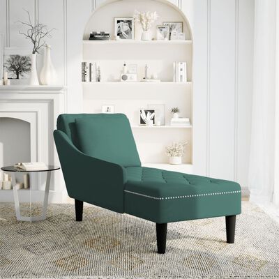 vidaXL Fauteuil long et coussin et accoudoir droit vert foncé velours