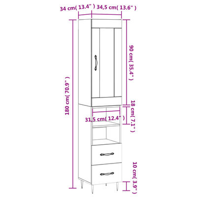 vidaXL Buffet haut Blanc 34,5x34x180 cm Bois d'ingénierie