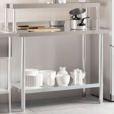 vidaXL Table de travail de cuisine avec étagère 110x55x120 cm inox