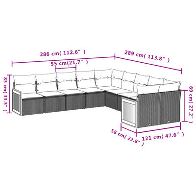 vidaXL Salon de jardin avec coussins 10 pcs gris résine tressée