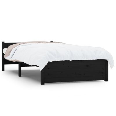 vidaXL Cadre de lit Noir Bois massif 75x190 cm Petit simple