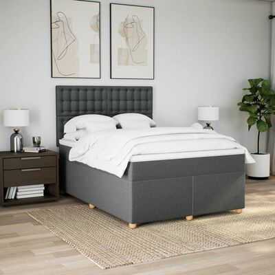 vidaXL Sommier à lattes de lit avec matelas Gris foncé 160x200cm Tissu