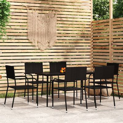 vidaXL Ensemble à manger de jardin 7 pcs Noir