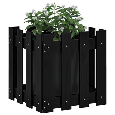 vidaXL Jardinière avec design de clôture noir 40x40x40 cm pin massif