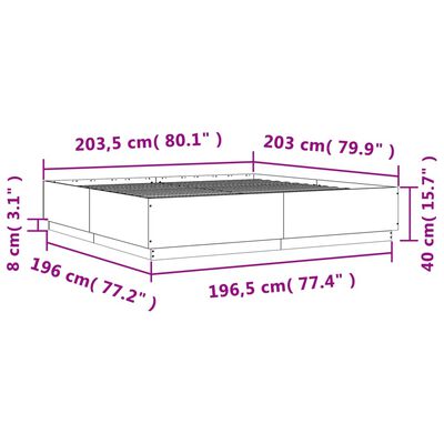 vidaXL Cadre de lit avec lumières LED chêne fumé 200x200 cm