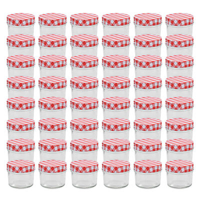 vidaXL 48 pcs Pots à confiture Couvercles blanc et rouge Verre 110 ml