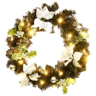 vidaXL Couronne de Noël avec lumières LED Noir 60 cm PVC