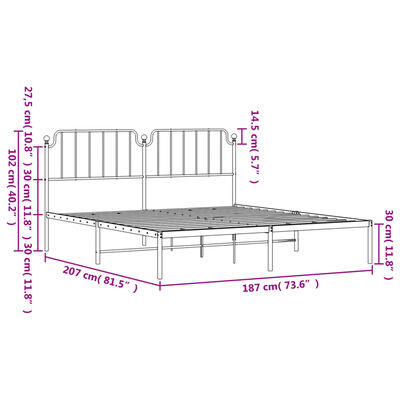 vidaXL Cadre de lit métal sans matelas et tête de lit blanc 180x200 cm