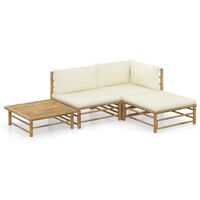 vidaXL Salon de jardin 4 pcs avec coussins blanc crème Bambou