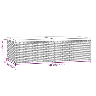 vidaXL Repose-pieds de jardin et coussins lot de 2 noir résine tressée