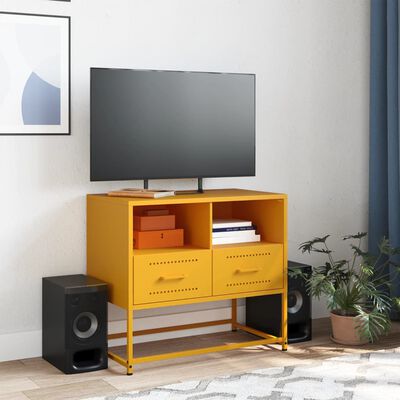 vidaXL Meuble TV jaune moutarde 68x39x60,5 cm acier