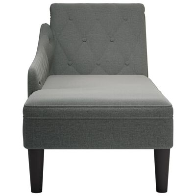 vidaXL Fauteuil long avec coussin et accoudoir droit gris foncé tissu