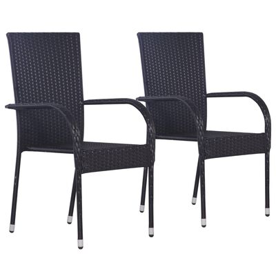 vidaXL Chaises empilables d'extérieur 2 pcs Résine tressée Noir