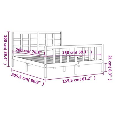 vidaXL Cadre de lit tête de lit marron miel King Size bois massif