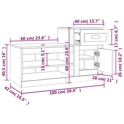 vidaXL Armoire à chaussures noir 100x42x60 cm bois d'ingénierie