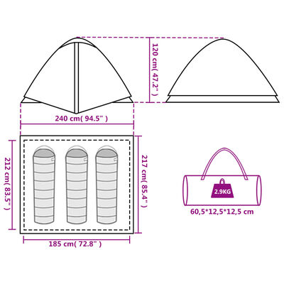 vidaXL Tente de camping à dôme 3 personnes orange imperméable