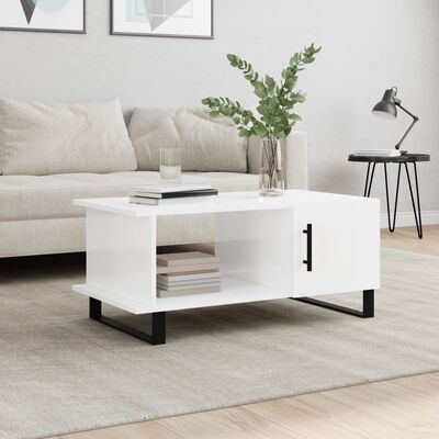 vidaXL Table basse Blanc brillant 90x50x40 cm Bois d'ingénierie