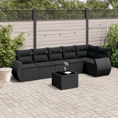 vidaXL Salon de jardin 7 pcs avec coussins noir résine tressée