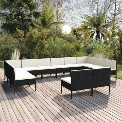 vidaXL Salon de jardin 12 pcs avec coussins résine tressée noir