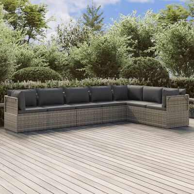 vidaXL Salon de jardin 7 pcs avec coussins Gris Résine tressée