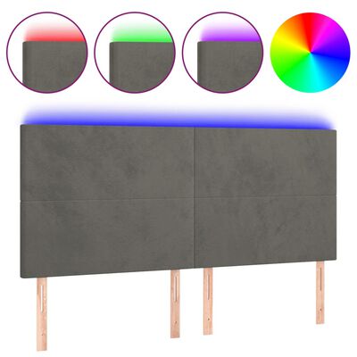 vidaXL Tête de lit à LED Gris foncé 200x5x118/128 cm Velours