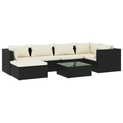 vidaXL Salon de jardin 7 pcs avec coussins Résine tressée Noir