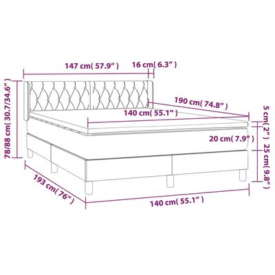 vidaXL Sommier à lattes de lit avec matelas Taupe 140x190 cm Tissu