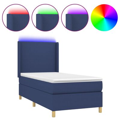 vidaXL Sommier à lattes de lit matelas et LED Bleu 100x200 cm Tissu