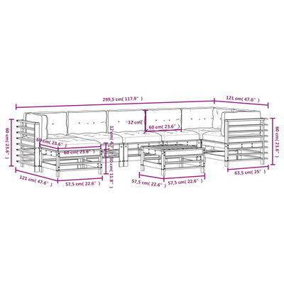 vidaXL Salon de jardin 8 pcs avec coussins gris bois massif