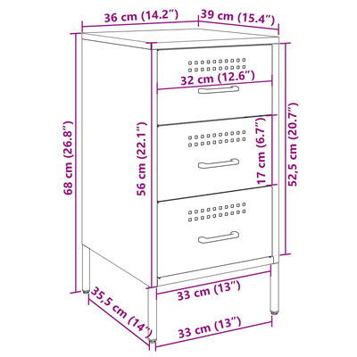 vidaXL Table de chevet jaune moutarde 36x39x68 cm acier