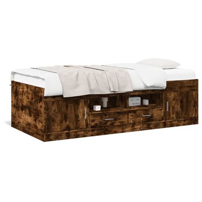 vidaXL Lit de jour avec tiroirs sans matelas chêne fumé 75x190 cm