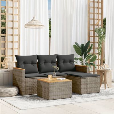 vidaXL Salon de jardin 5 pcs avec coussins gris résine tressée