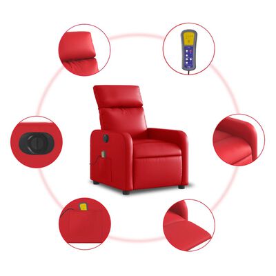 vidaXL Fauteuil de massage inclinable électrique rouge similicuir