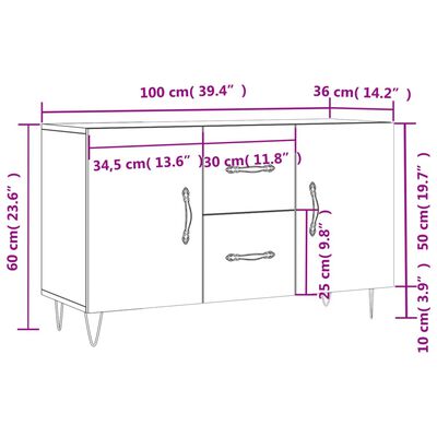 vidaXL Buffet chêne sonoma 100x36x60 cm bois d'ingénierie