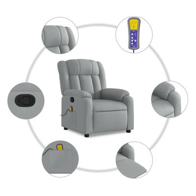 vidaXL Fauteuil de massage inclinable Gris clair Tissu