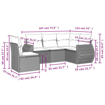 vidaXL Salon de jardin avec coussins 5 pcs beige résine tressée