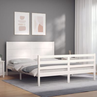 vidaXL Cadre de lit avec tête de lit blanc King Size bois massif