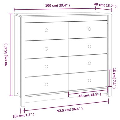 vidaXL Armoire latérale Noir 100x40x90 cm Bois de pin massif