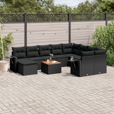 vidaXL Salon de jardin 11 pcs avec coussins noir résine tressée