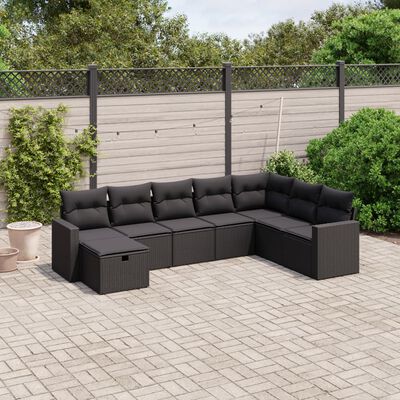 vidaXL Salon de jardin 8 pcs avec coussins noir résine tressée