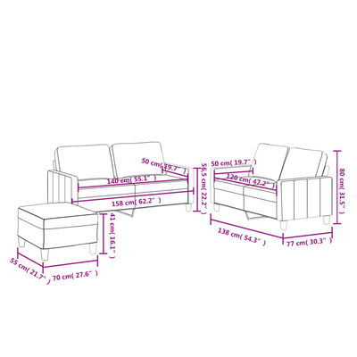 vidaXL Ensemble de canapés 3 pcs avec coussins Noir Similicuir