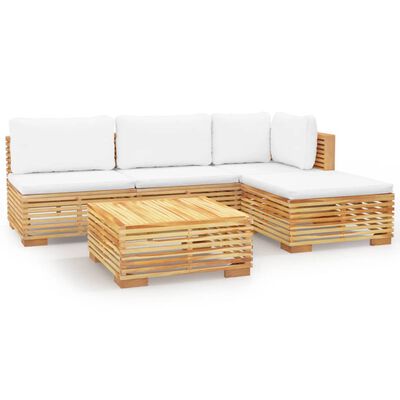 vidaXL Salon de jardin 5 pcs avec coussins Bois de teck solide