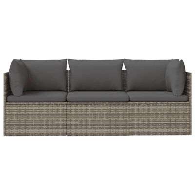 vidaXL Salon de jardin 3 pcs avec coussins Gris Résine tressée