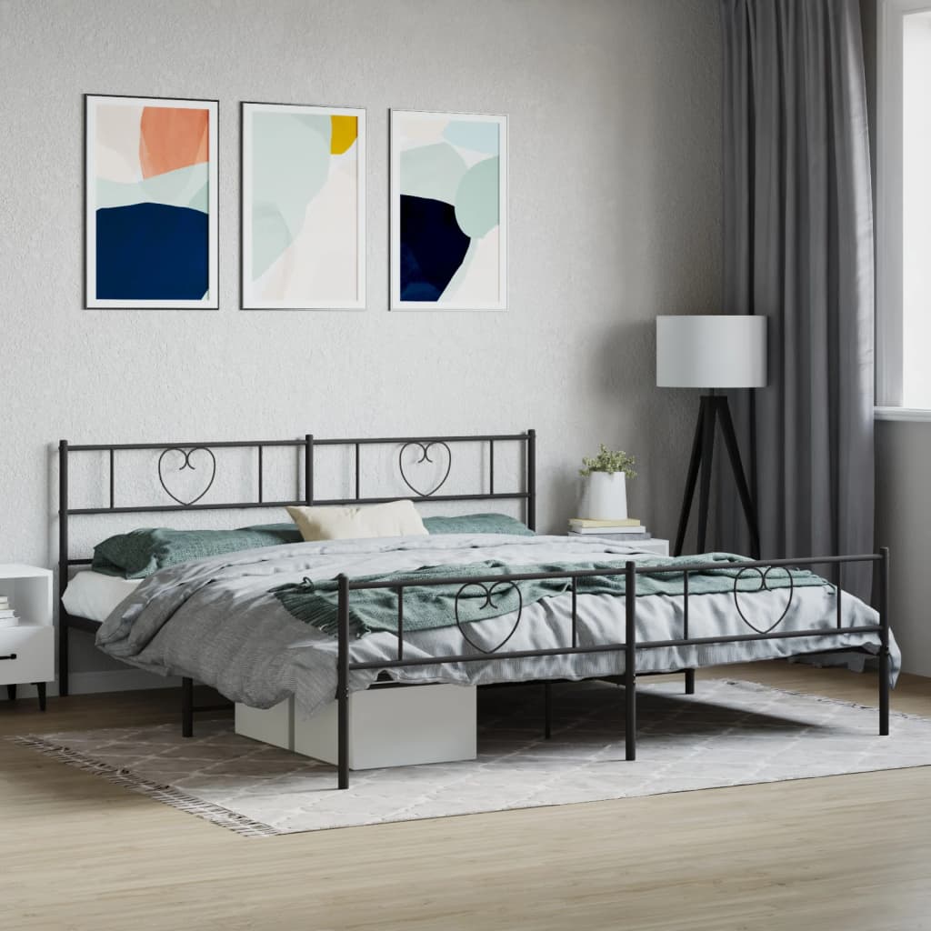 vidaXL Cadre de lit métal sans matelas avec pied de lit noir 193x203cm