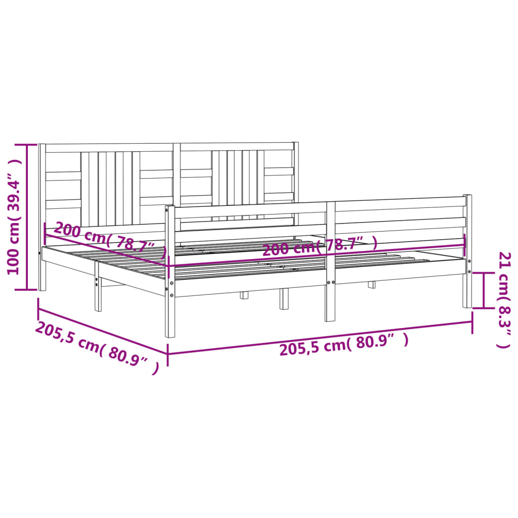 vidaXL Cadre de lit sans matelas marron miel 200x200 cm bois massif