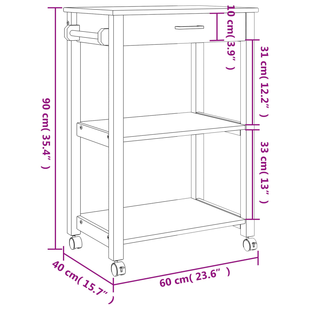 vidaXL Chariot de cuisine MONZA 60x40x90 cm bois massif de pin