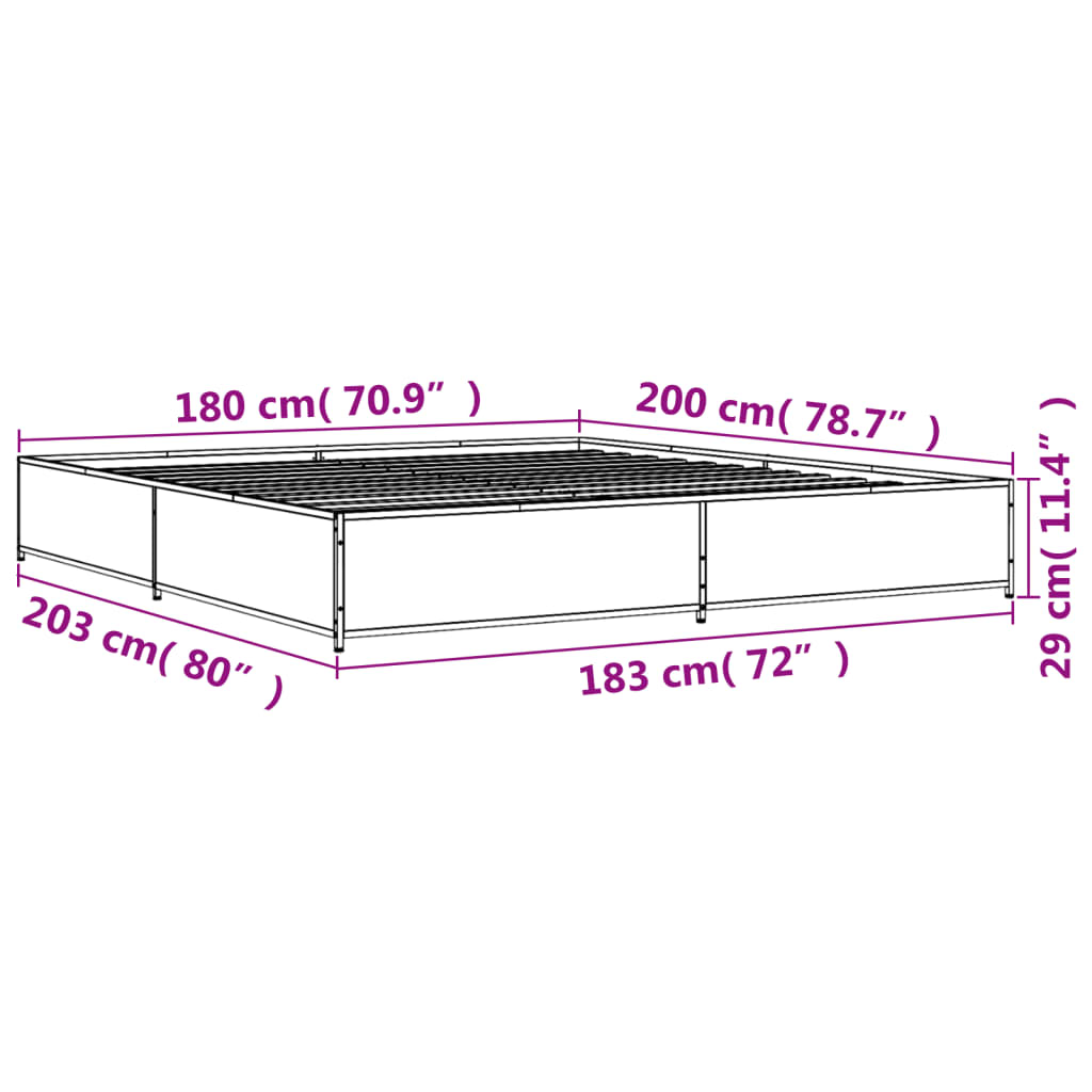 vidaXL Cadre de lit chêne marron 180x200 cm bois d'ingénierie et métal